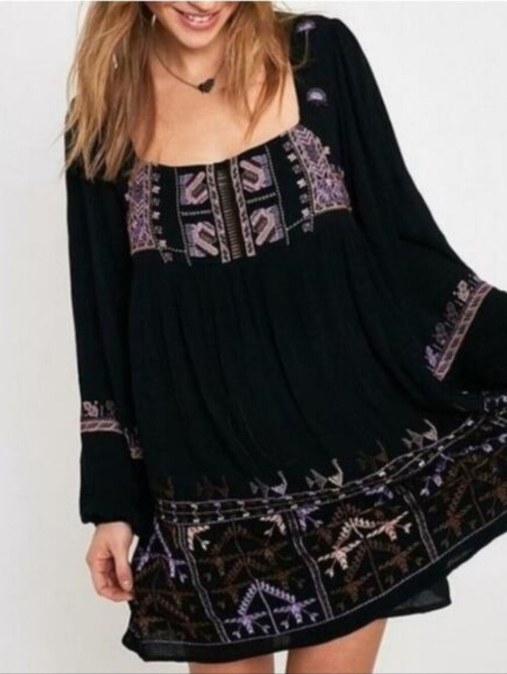 Free People Women's Embroidered Mini Dress Sz Small Boho Festival Whimsigoth